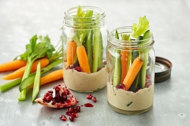 Salad Sticks with Hummus and Pumpernickel Bread