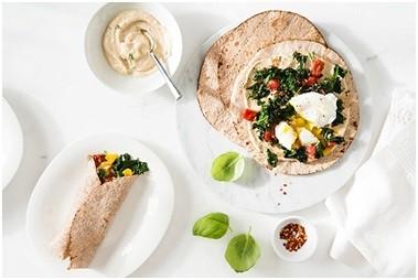 Kale, Egg, Tomato and Hummus Breakfast Wrap