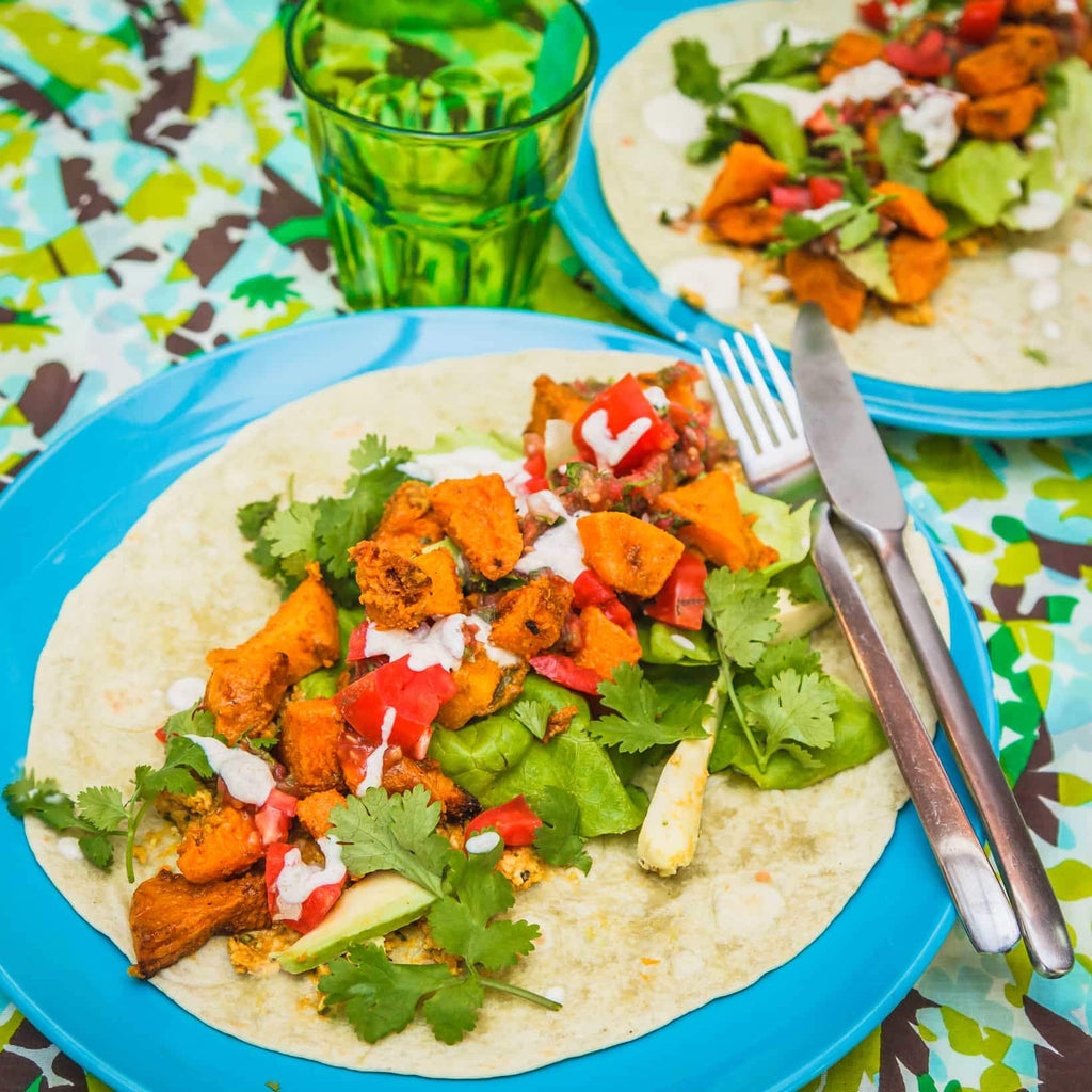 Tangy Roast Sweet Potato and Pumpkin Wraps