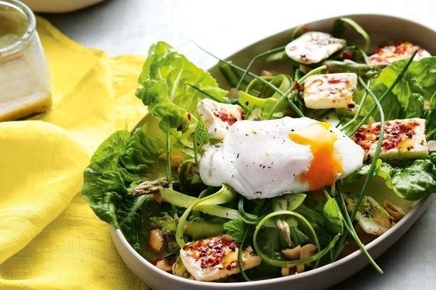 Asparagus, Egg and grilled Feta Salad